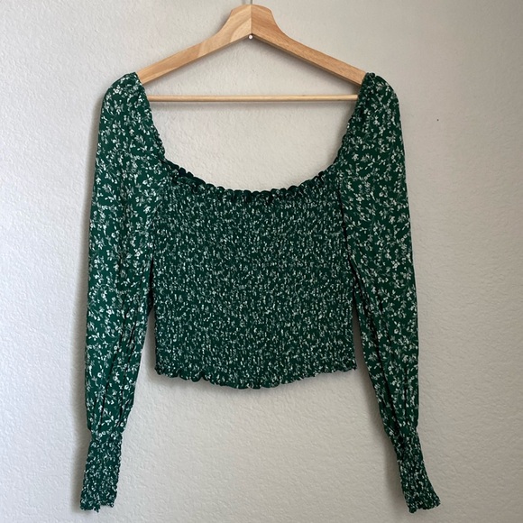 Reformation Pinto Floral Long Sleeve Square Neck Smocked Blouse Size Small - Picture 4 of 8